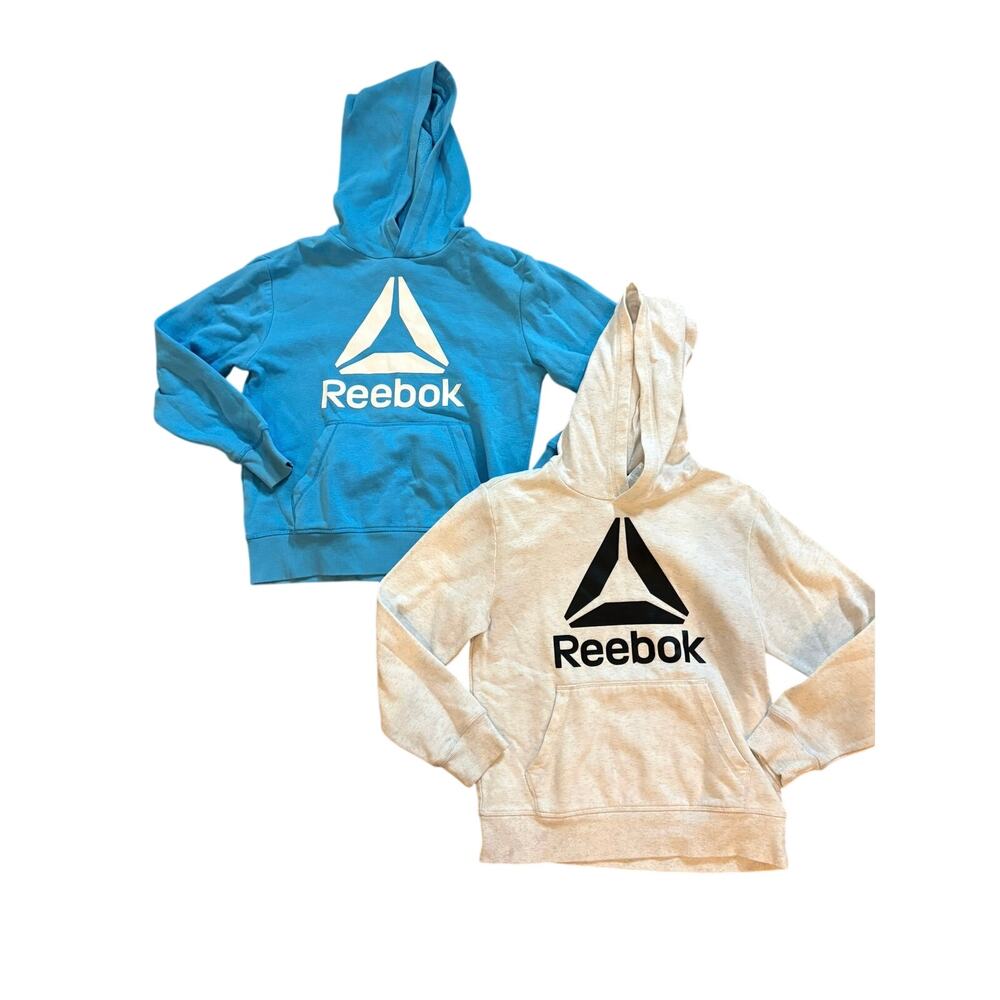 Reebok Boys Size 8 Hoodie Lot Blue & White Logo Pullover Sweatshirts‎ GUC